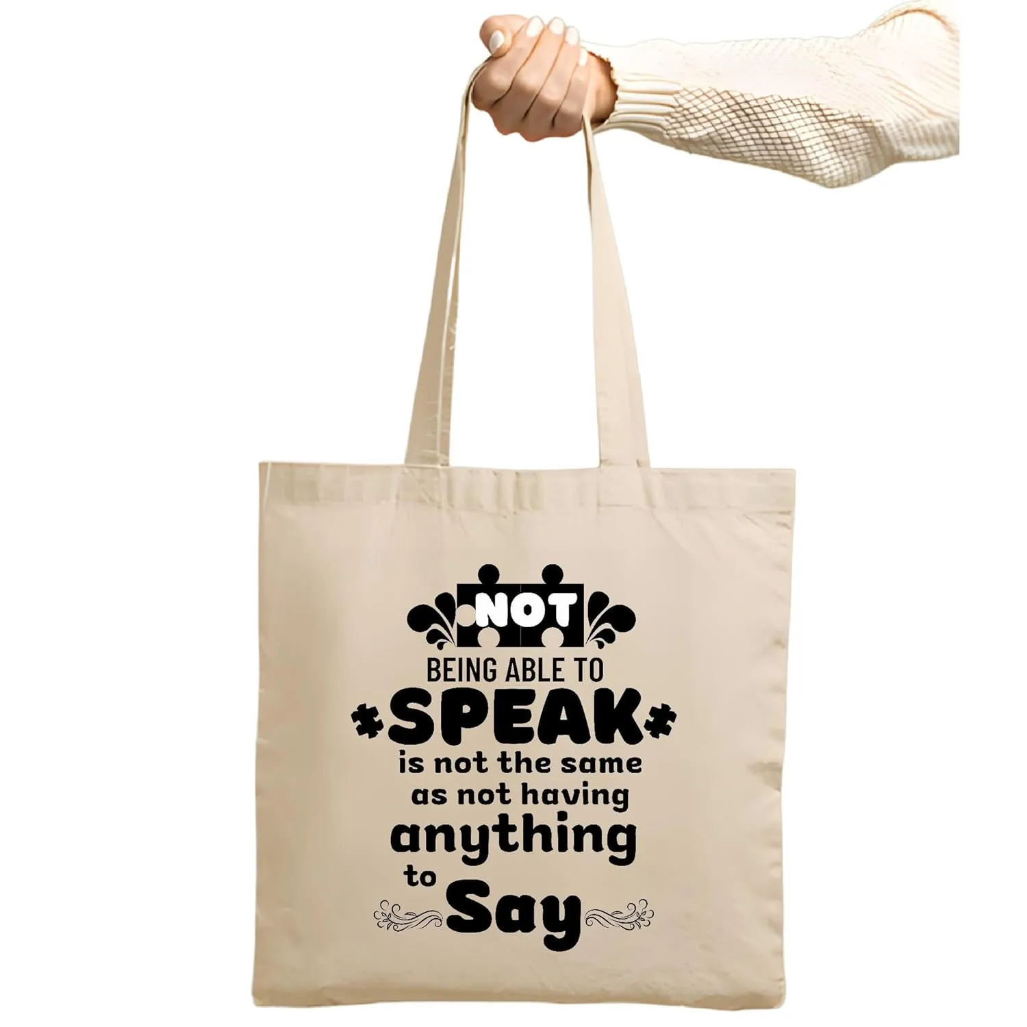 Autism Awareness Gift for Non Verbal People Natural White Multicolor Canvas Tote Bag
