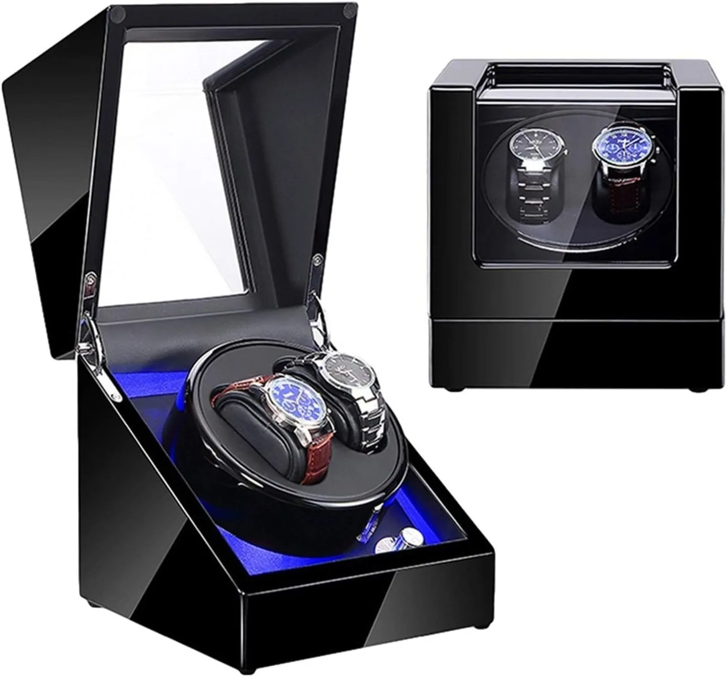 Automatic Watch Winder with Led Illumination Watch Winder Box Black Piano Paint Exterior Quiet Motor Dual Power Supply,2 3