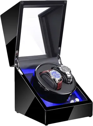 Automatic Watch Winder with Led Illumination Watch Winder Box Black Piano Paint Exterior Quiet Motor Dual Power Supply,2 3