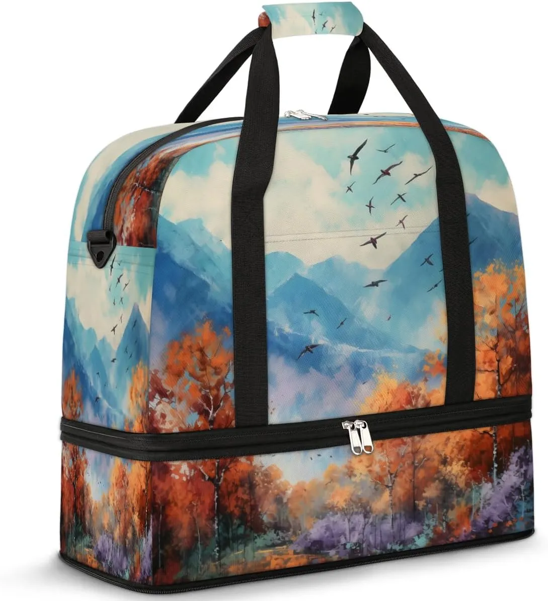 Autumn Mountain Migration Travel Duffel Bag, Travel Essentials, Gym Bag for Women, Weekender Overnight Bag With Shoes Compartment, Carry On Bags for Airplanes