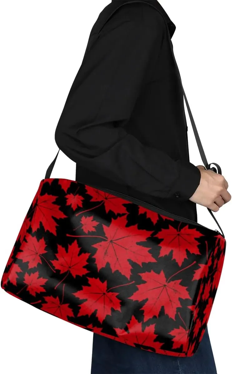 Autumn Red Maple Leaf Small Gym Bag for Men Women Workout Sport Duffle Bag Waterproof Weekender Overnight Bag Lightweight Carry on Tote Bag Crossbody Shoulder Travel Bag for Swim Yoge Dance