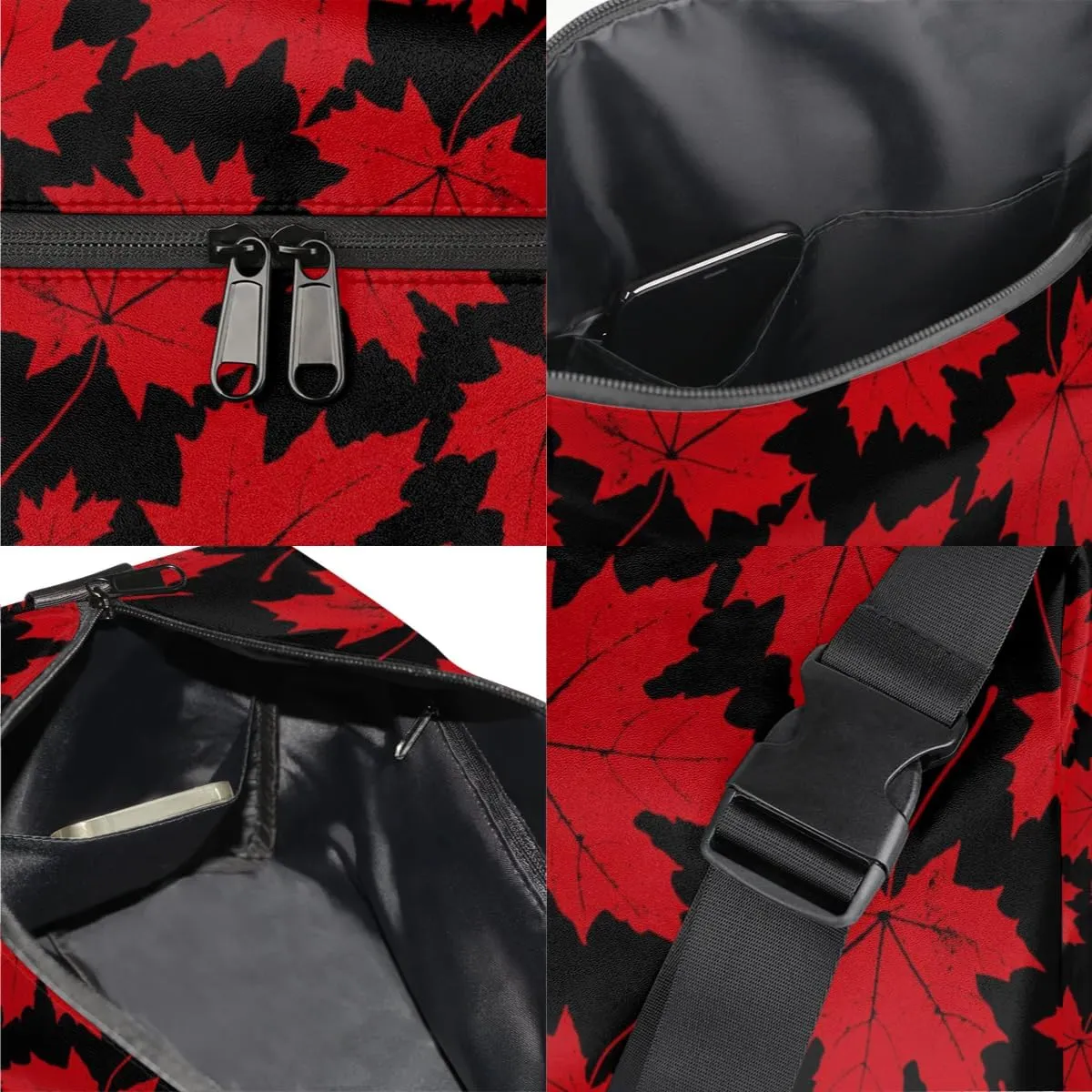 Autumn Red Maple Leaf Small Gym Bag for Men Women Workout Sport Duffle Bag Waterproof Weekender Overnight Bag Lightweight Carry on Tote Bag Crossbody Shoulder Travel Bag for Swim Yoge Dance