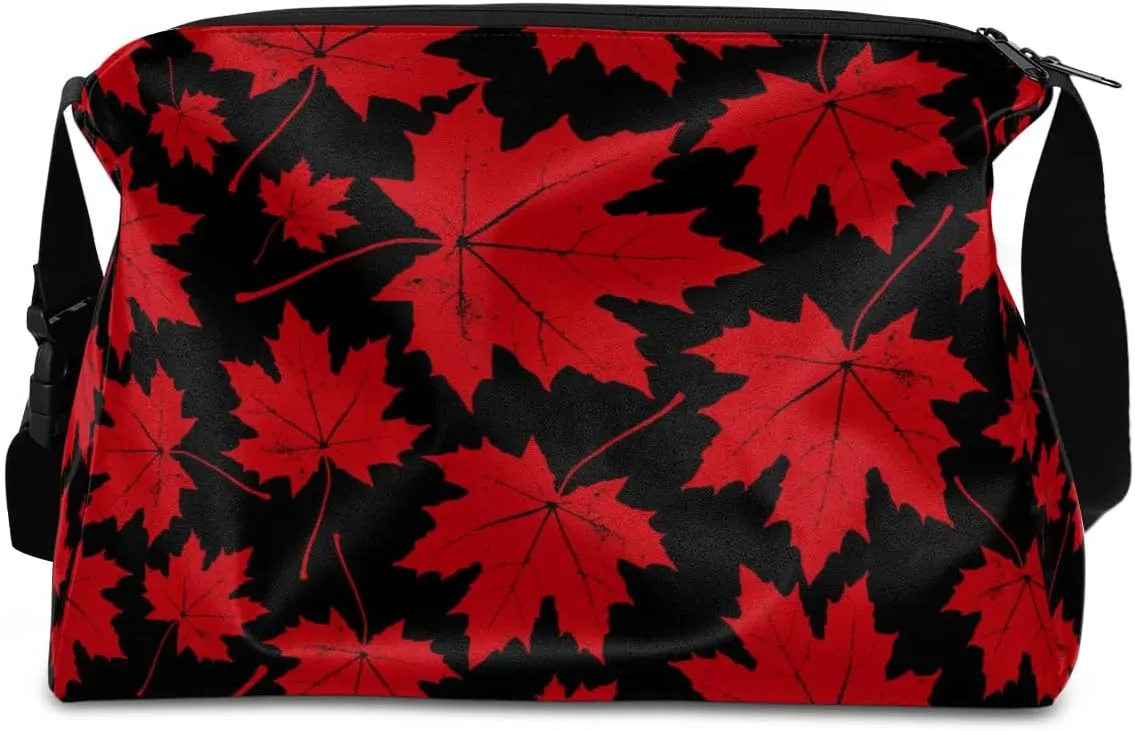 Autumn Red Maple Leaf Small Gym Bag for Men Women Workout Sport Duffle Bag Waterproof Weekender Overnight Bag Lightweight Carry on Tote Bag Crossbody Shoulder Travel Bag for Swim Yoge Dance