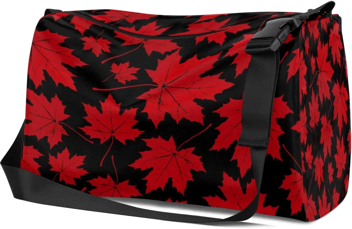 Autumn Red Maple Leaf Small Gym Bag for Men Women Workout Sport Duffle Bag Waterproof Weekender Overnight Bag Lightweight Carry on Tote Bag Crossbody Shoulder Travel Bag for Swim Yoge Dance
