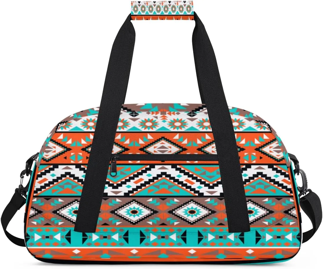Aztec Tribe Gym Duffel Bag for Men Women Geometric Mandala Sports Tote Bag with Adjustable Shoulder Strap for Dance Gymnastics Traveling Outdoor Camping Overnight Stay
