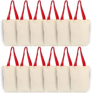 Azuca Natural Canvas Tote Bags with Bottom Gusset for Crafts, Shopping, Groceries, Books, 6 Pack- 13x11x3.2 Inches