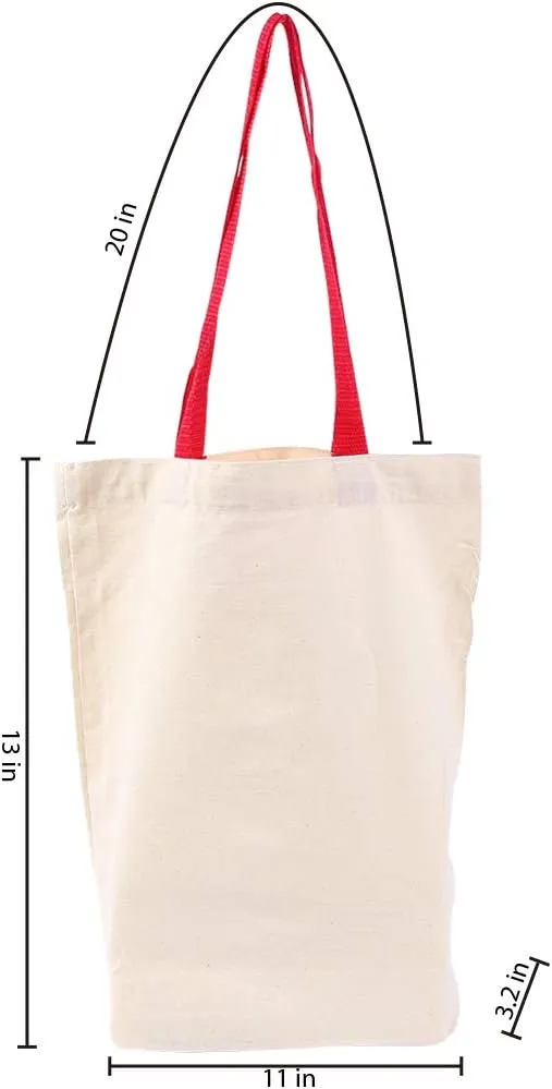 Azuca Natural Canvas Tote Bags with Bottom Gusset for Crafts, Shopping, Groceries, Books, 6 Pack- 13x11x3.2 Inches