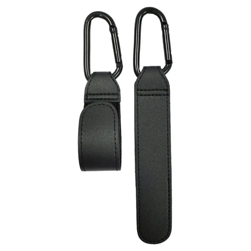 Baby Stroller Hooks Clips for Diaper Bags - Aluminum Alloy Carabiner Accessory with PU Leather