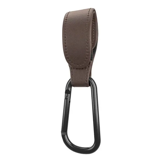 Baby Stroller Hooks Clips for Diaper Bags - Aluminum Alloy Carabiner Accessory with PU Leather
