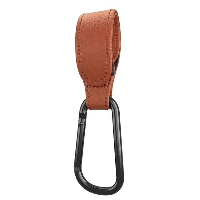 Baby Stroller Hooks Clips for Diaper Bags - Aluminum Alloy Carabiner Accessory with PU Leather