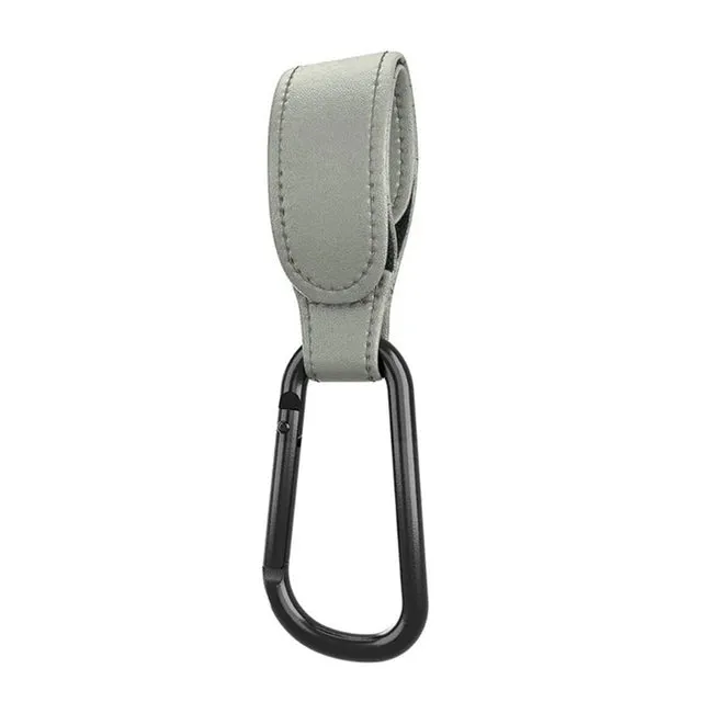 Baby Stroller Hooks Clips for Diaper Bags - Aluminum Alloy Carabiner Accessory with PU Leather