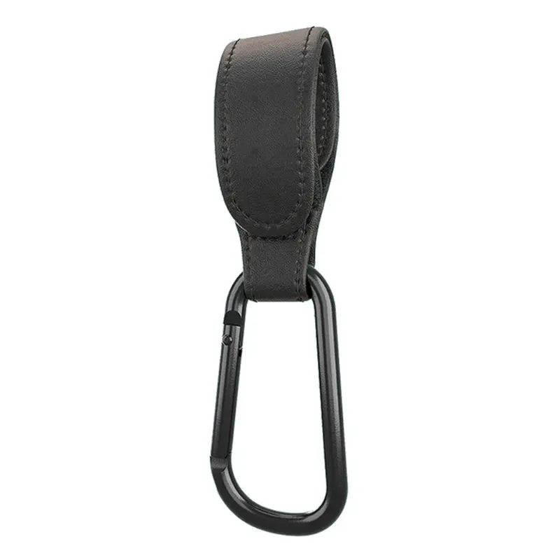Baby Stroller Hooks Clips for Diaper Bags - Aluminum Alloy Carabiner Accessory with PU Leather