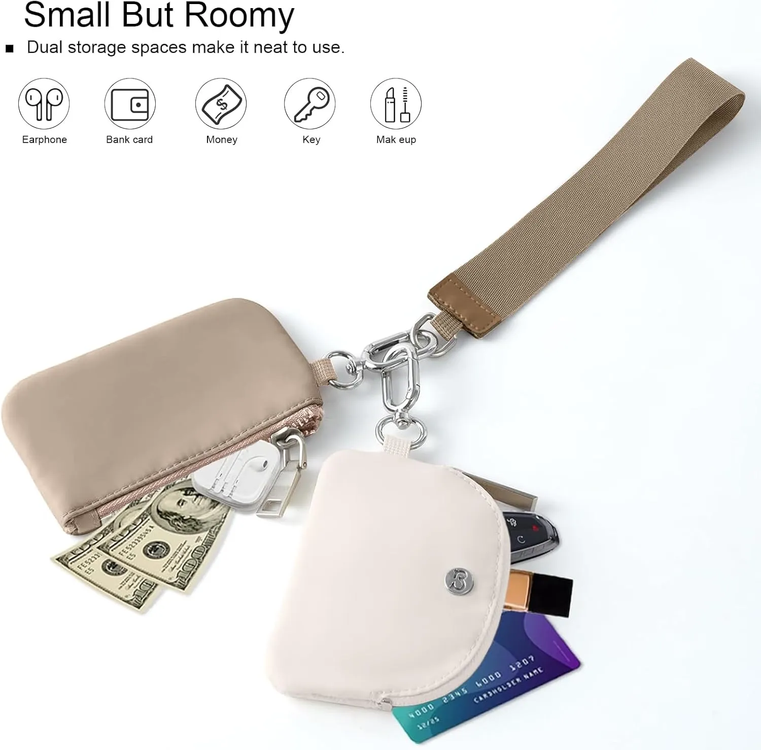 Babysun Mini Zip Around Dual Pouch Wristlet With 2 Straps Wristlet Keychain Wallet for Women Coin Purse Small Cute for Teen Girl