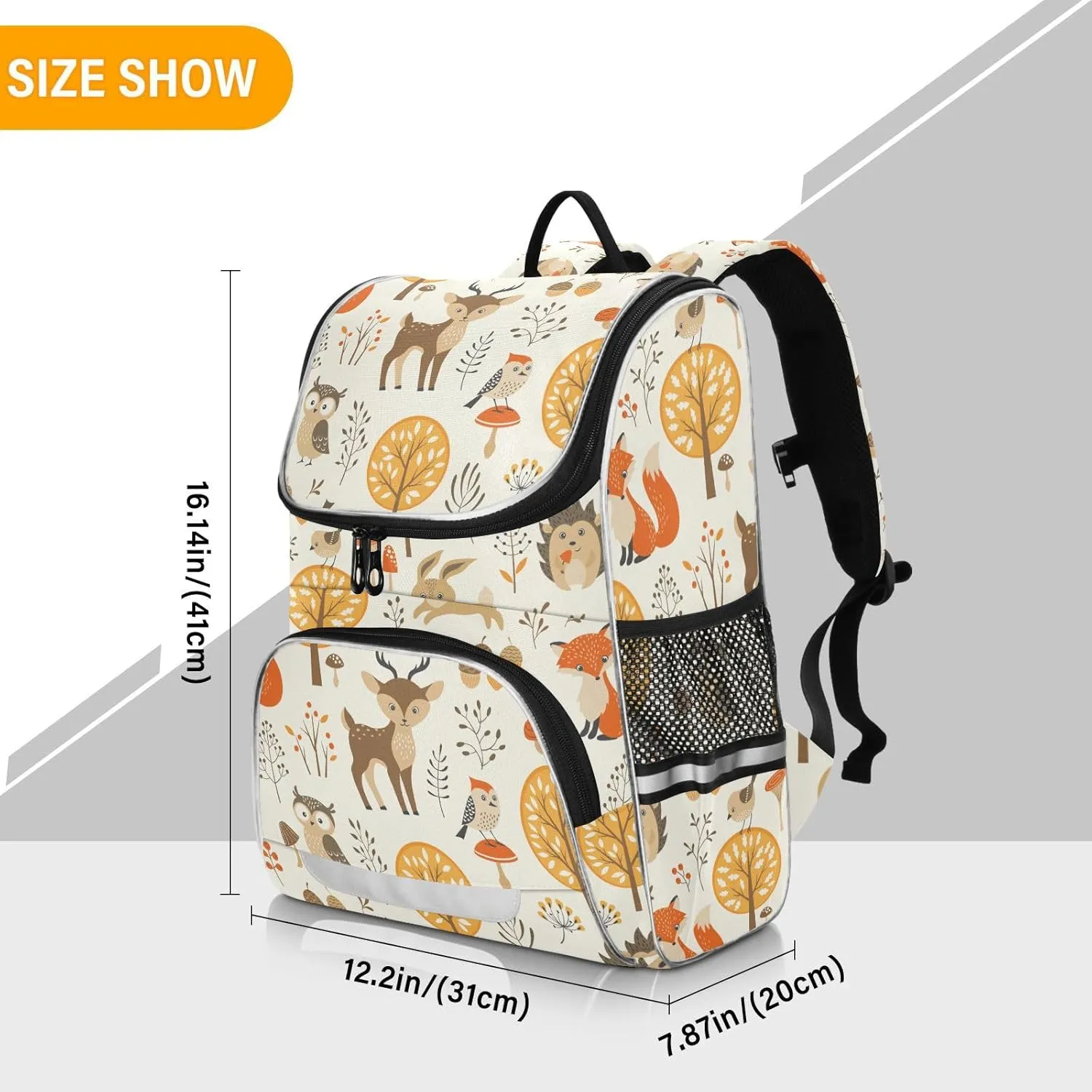 Backpack Autumn Forest Jungle Animal Fox Deer Rabbit School Backpack Travel Hiking Large Capacity Causal Daypack Bookbag Laptop Schoolbag with Reflective Tape for Boys Girls Adults