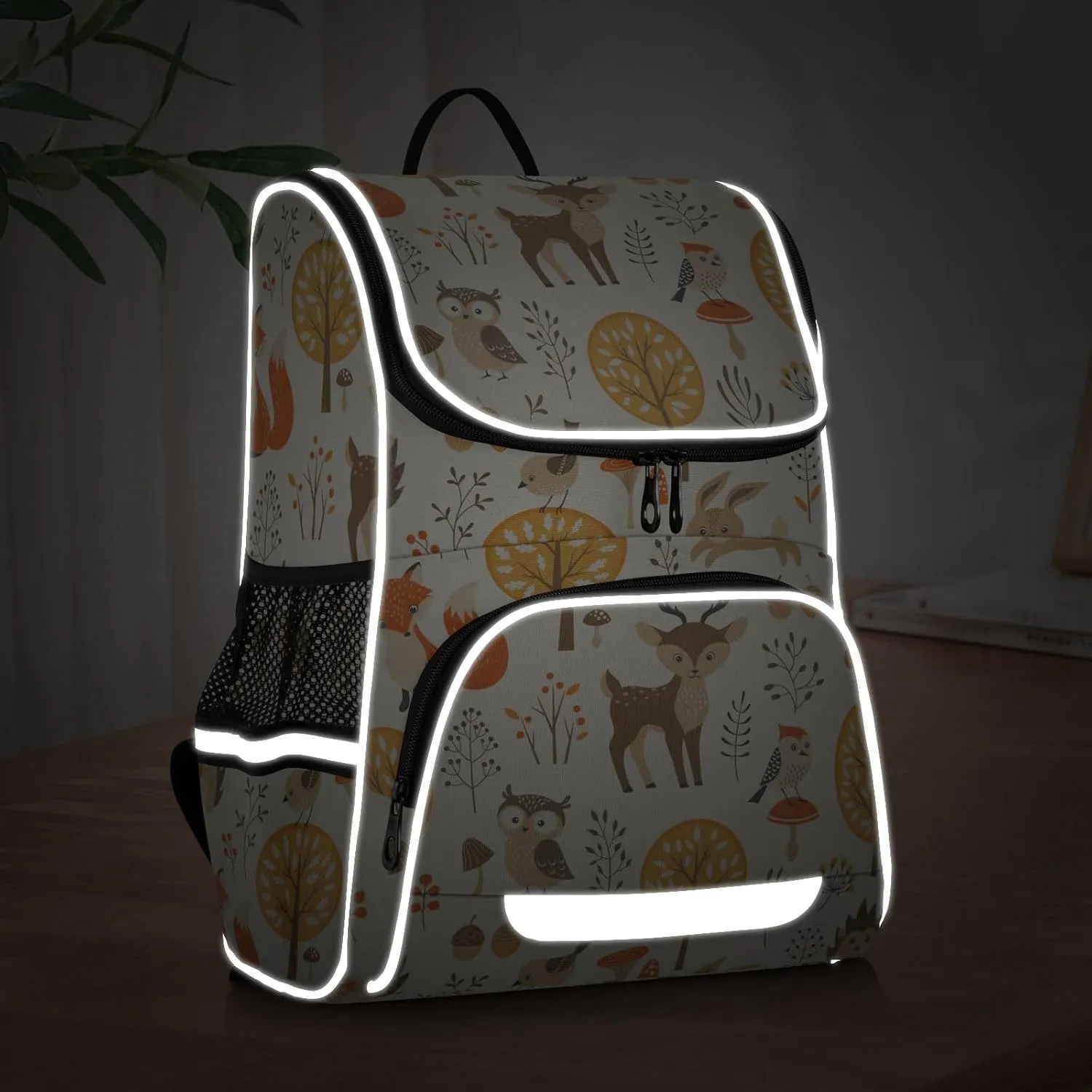 Backpack Autumn Forest Jungle Animal Fox Deer Rabbit School Backpack Travel Hiking Large Capacity Causal Daypack Bookbag Laptop Schoolbag with Reflective Tape for Boys Girls Adults