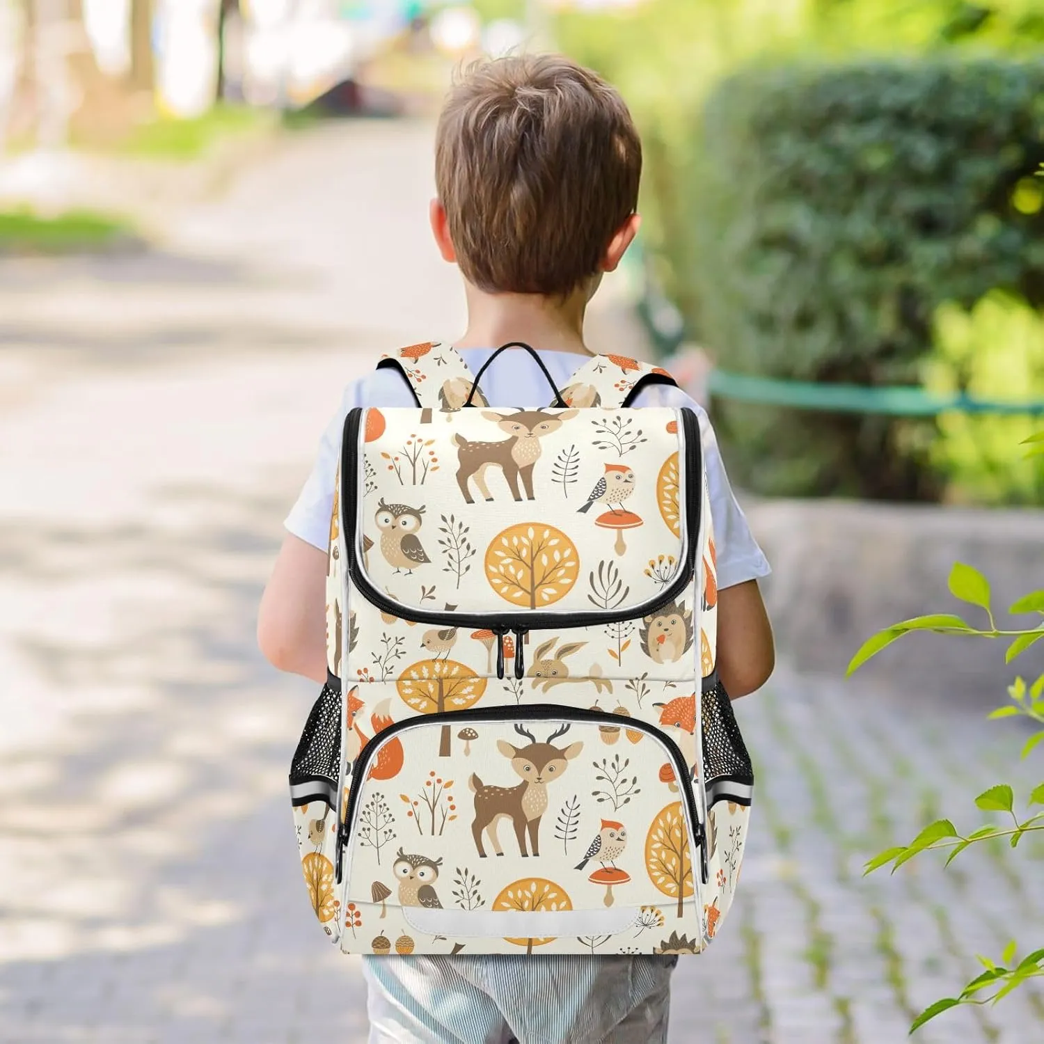 Backpack Autumn Forest Jungle Animal Fox Deer Rabbit School Backpack Travel Hiking Large Capacity Causal Daypack Bookbag Laptop Schoolbag with Reflective Tape for Boys Girls Adults
