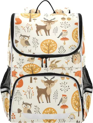 Backpack Autumn Forest Jungle Animal Fox Deer Rabbit School Backpack Travel Hiking Large Capacity Causal Daypack Bookbag Laptop Schoolbag with Reflective Tape for Boys Girls Adults