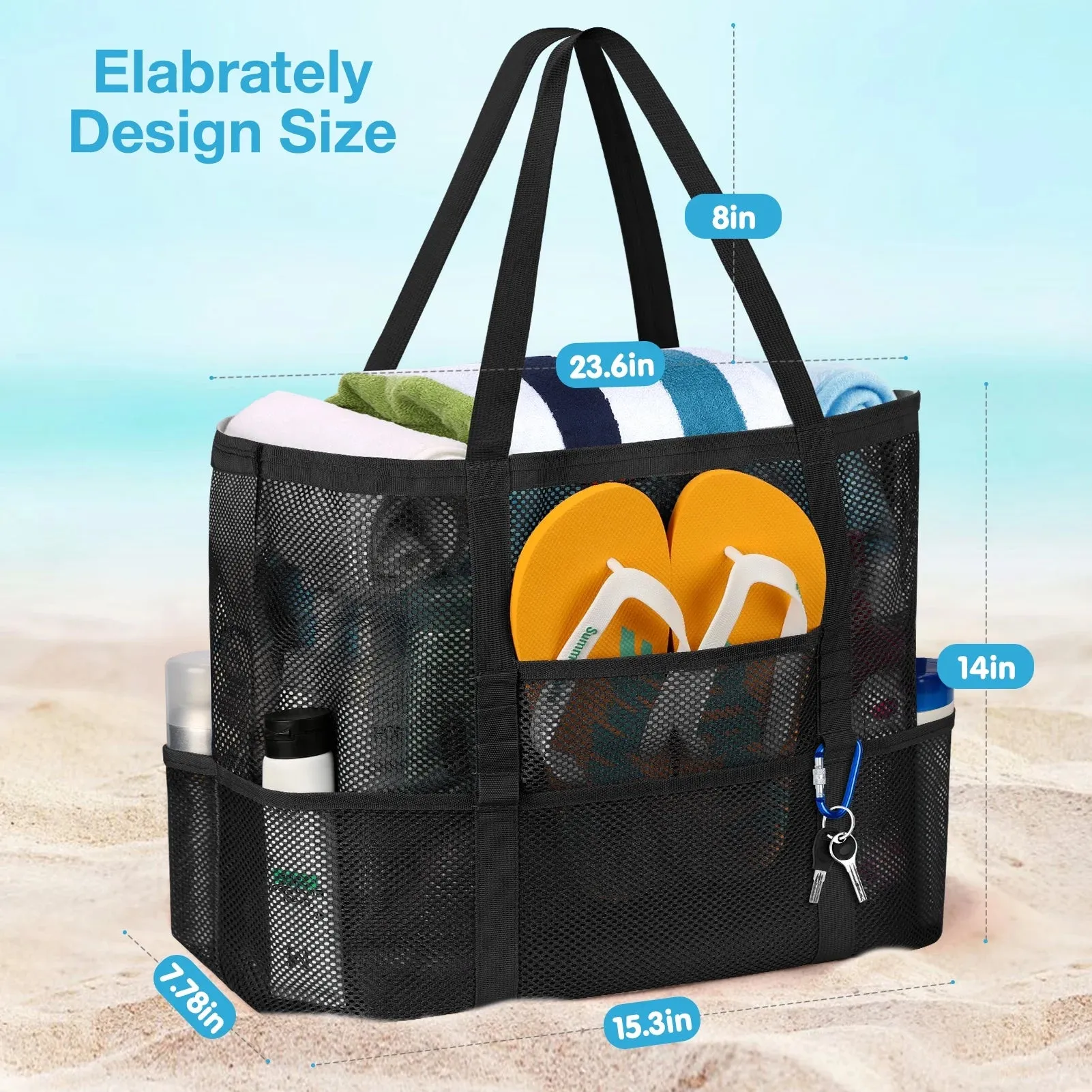 Bag Rope for Bag Mesh Wicker Tote Mesh with Pockets Handles, 9 Contains Oversized Tote Bag Women (Black) Verified seller Small Global express Beach Beach
