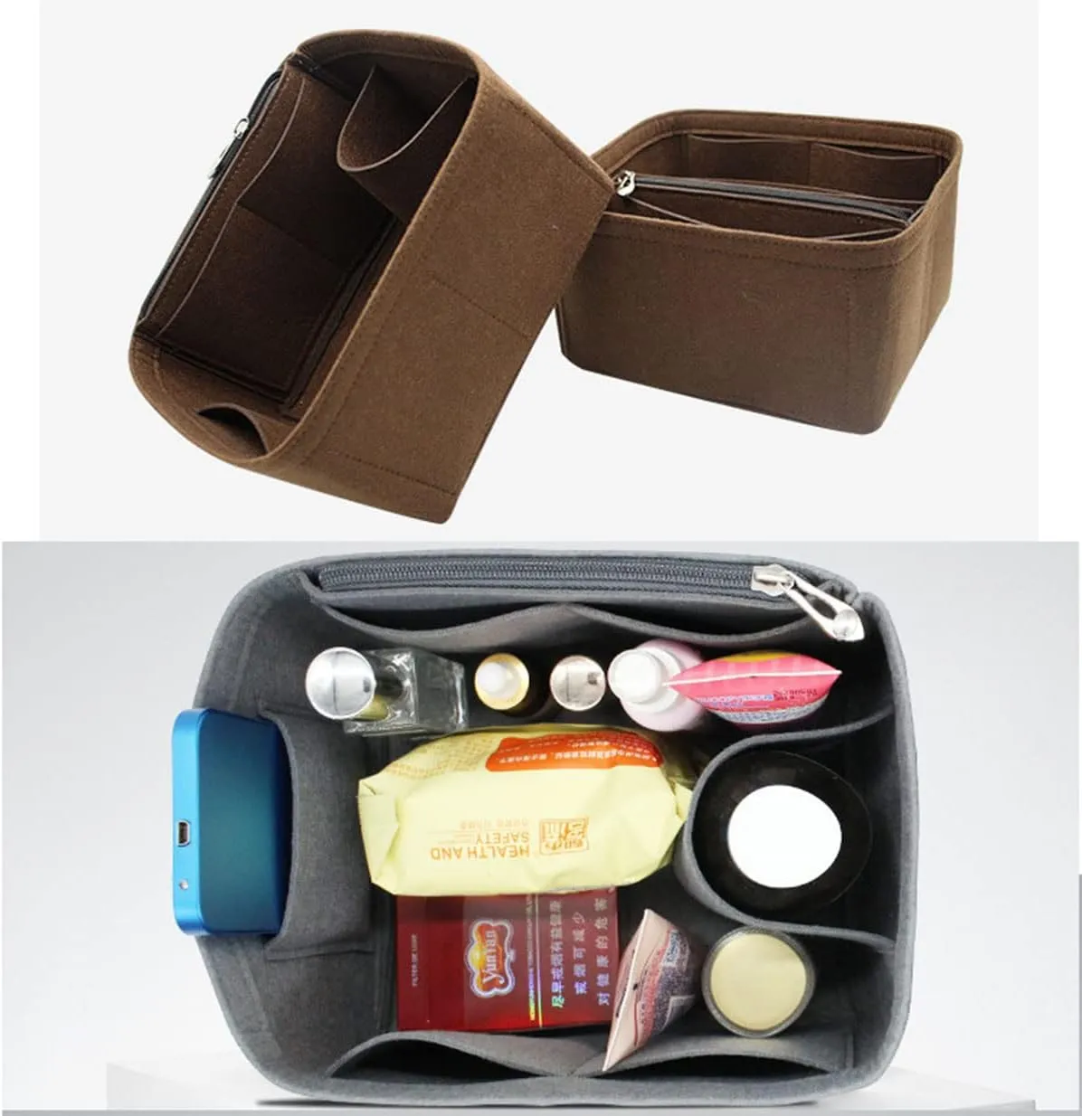 Bag Wallet Organizer -picotin bag organizer 26 Bucket Bag Liner Bag Zipper Lid Liner Organizer 1008Khaki-A-L