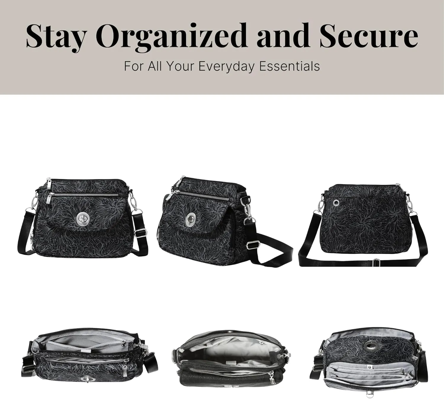 Baggallini Calais Crossbody Bags for Women 9.5"x7" Travel Handbag Purse w/RFID Front Wallet Lightweight Water-Resistant