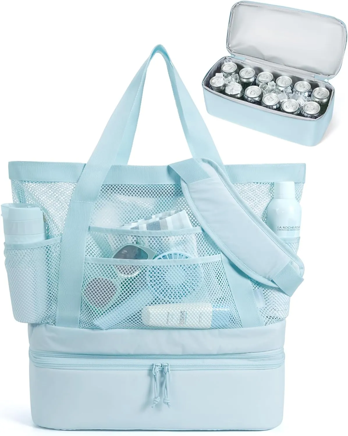 BAGSMART Beach Bag with Cooler, Mesh Beach Tote Bag with Zipper and Pockets Large Packable for Pool Swim Travel Essentials