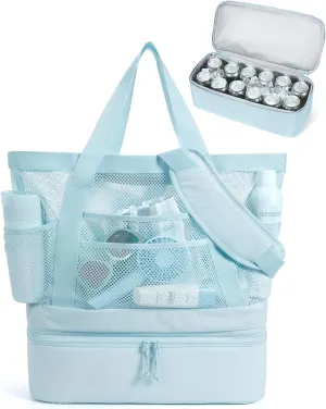BAGSMART Beach Bag with Cooler, Mesh Beach Tote Bag with Zipper and Pockets Large Packable for Pool Swim Travel Essentials