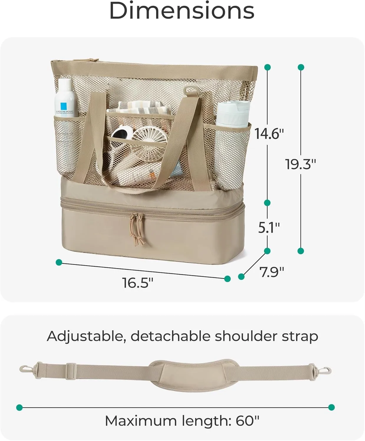 BAGSMART Beach Bag with Cooler, Mesh Beach Tote Bag with Zipper and Pockets Large Packable for Pool Swim Travel Essentials