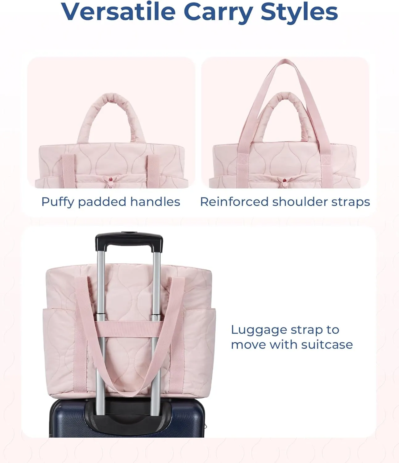 BAGSMART Puffer Tote Bag for Women, Quilted Travel Top Handle, Large Lightweight Shoulder Handbags with Zipper