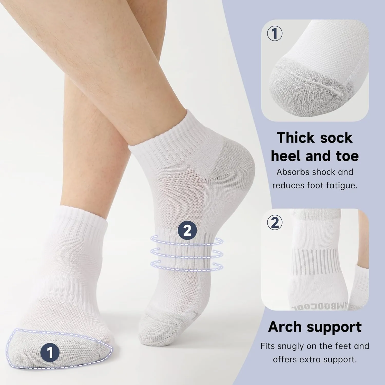 BAMBOO COOL Women's Ankle Socks Athletic Cushioned Moisture Wicking For Ladies, Running Socks Arch Support Breathable, 6 Pack