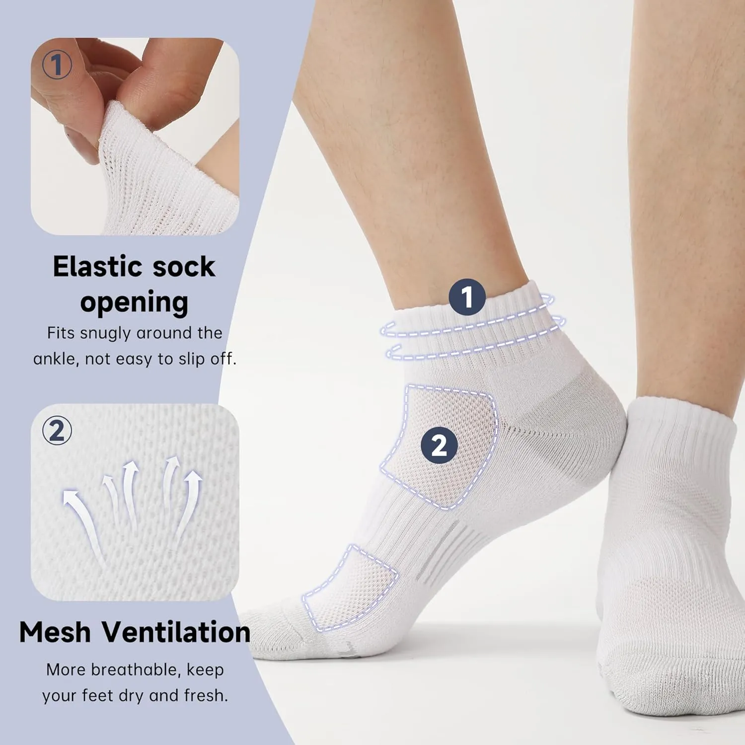 BAMBOO COOL Women's Ankle Socks Athletic Cushioned Moisture Wicking For Ladies, Running Socks Arch Support Breathable, 6 Pack