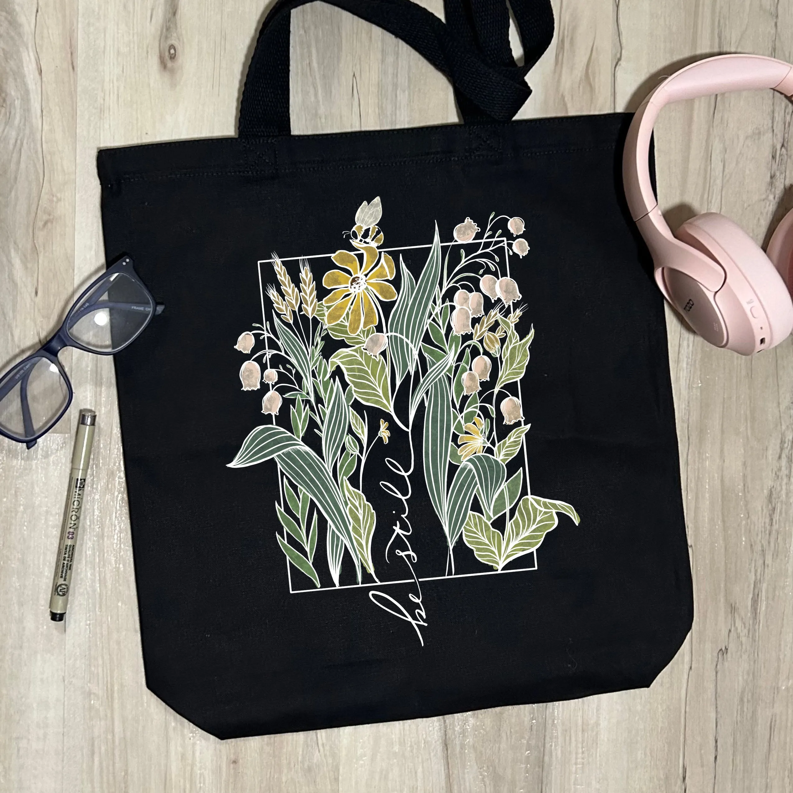 Be Still - Lily of the Valley - Sturdy Canvas Tote Bags with Bottom 15"W x 16"H x 3"D