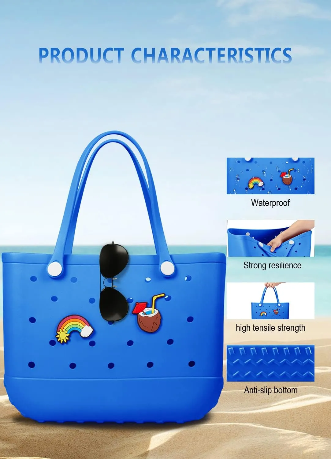 Beach Bag Rubber Tote Bag Waterproof Travel Bags for Women Washable Tote Bag Handbag for Sports Beach Market Pool