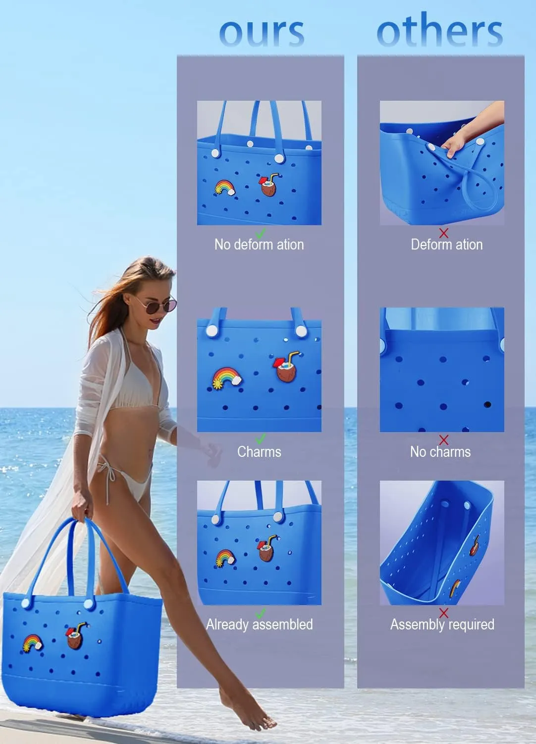 Beach Bag Rubber Tote Bag Waterproof Travel Bags for Women Washable Tote Bag Handbag for Sports Beach Market Pool