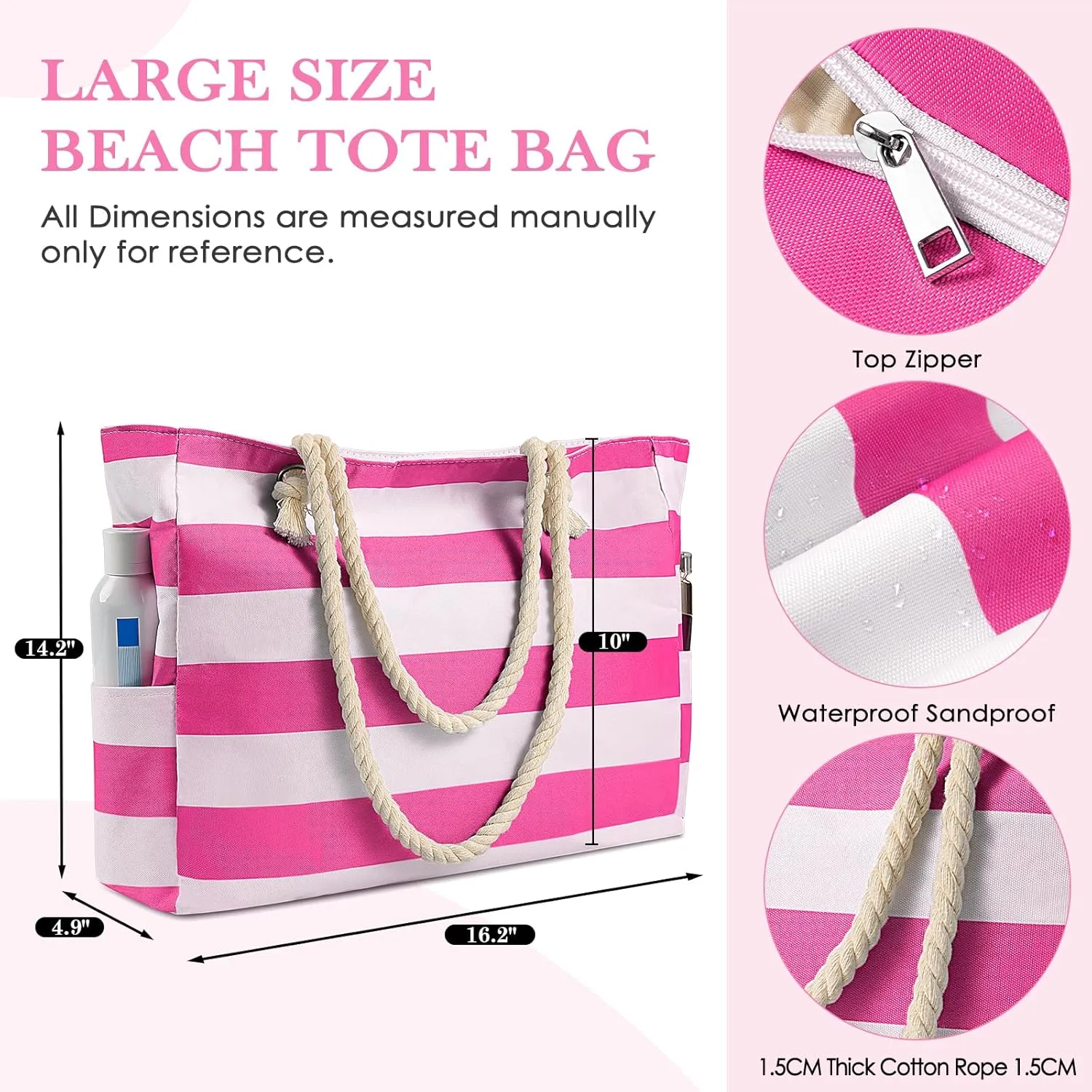 Beach Bags For Women - Large Beach Bags with Zipper Waterproof Sandproof Swim Pool Beach Bag