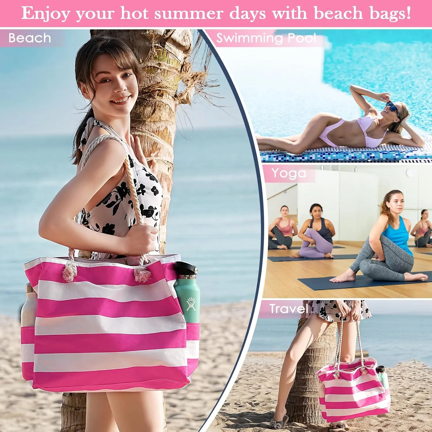 Beach Bags For Women - Large Beach Bags with Zipper Waterproof Sandproof Swim Pool Beach Bag
