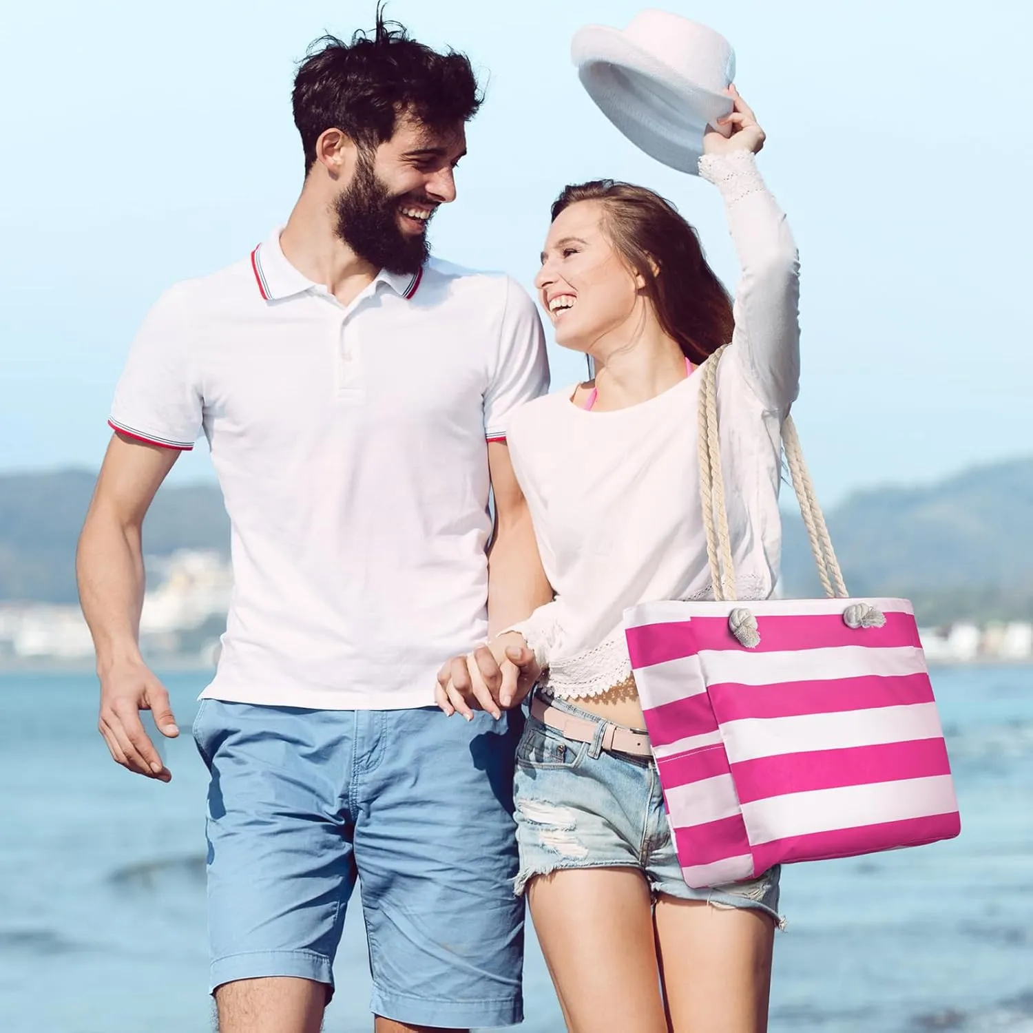 Beach Bags For Women - Large Beach Bags with Zipper Waterproof Sandproof Swim Pool Beach Bag