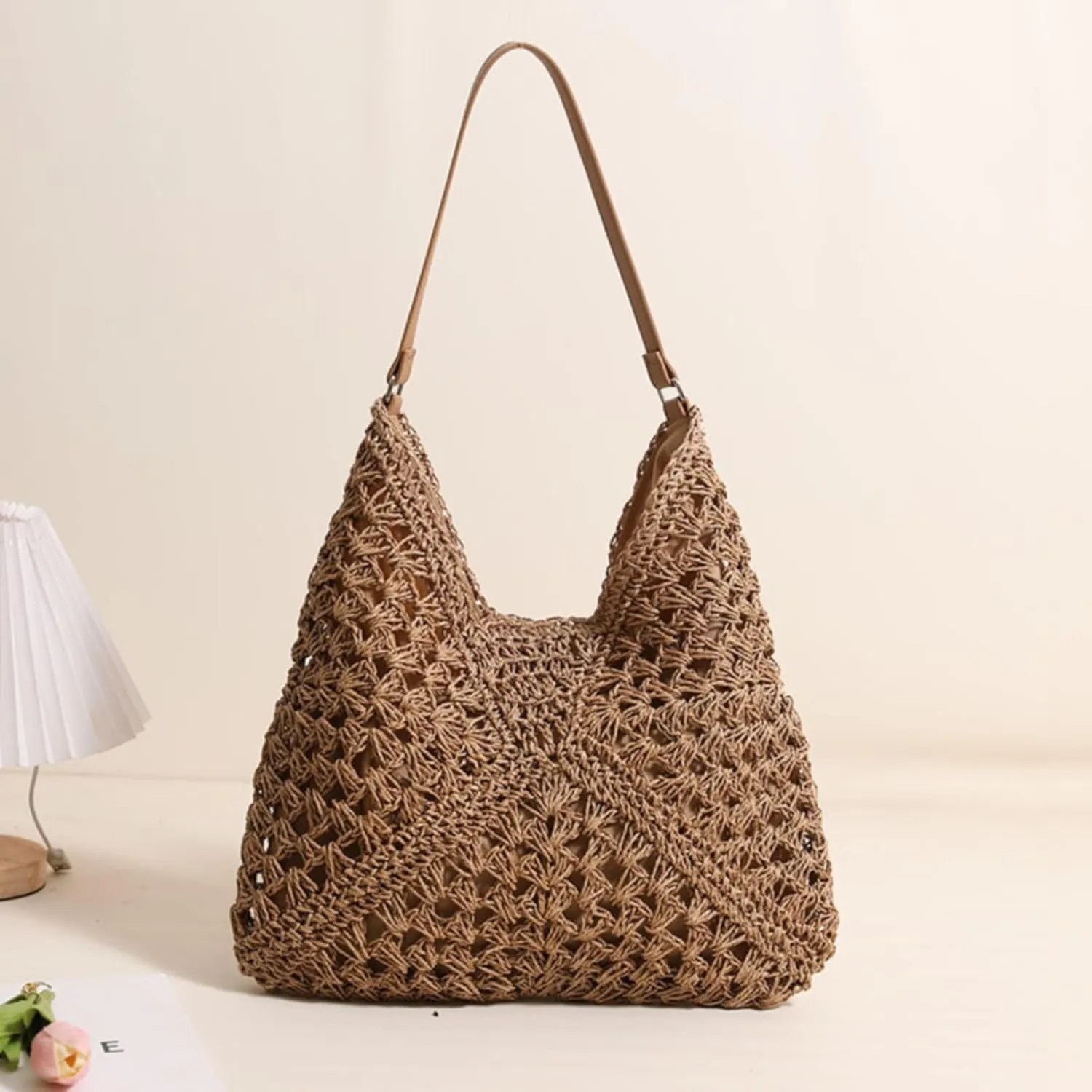 Beach Bags for Women Summer Soft Large Woven Shoulder Purse Handbag Straw Bag Beach Tote for Summer Vacation