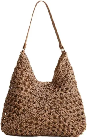 Beach Bags for Women Summer Soft Large Woven Shoulder Purse Handbag Straw Bag Beach Tote for Summer Vacation