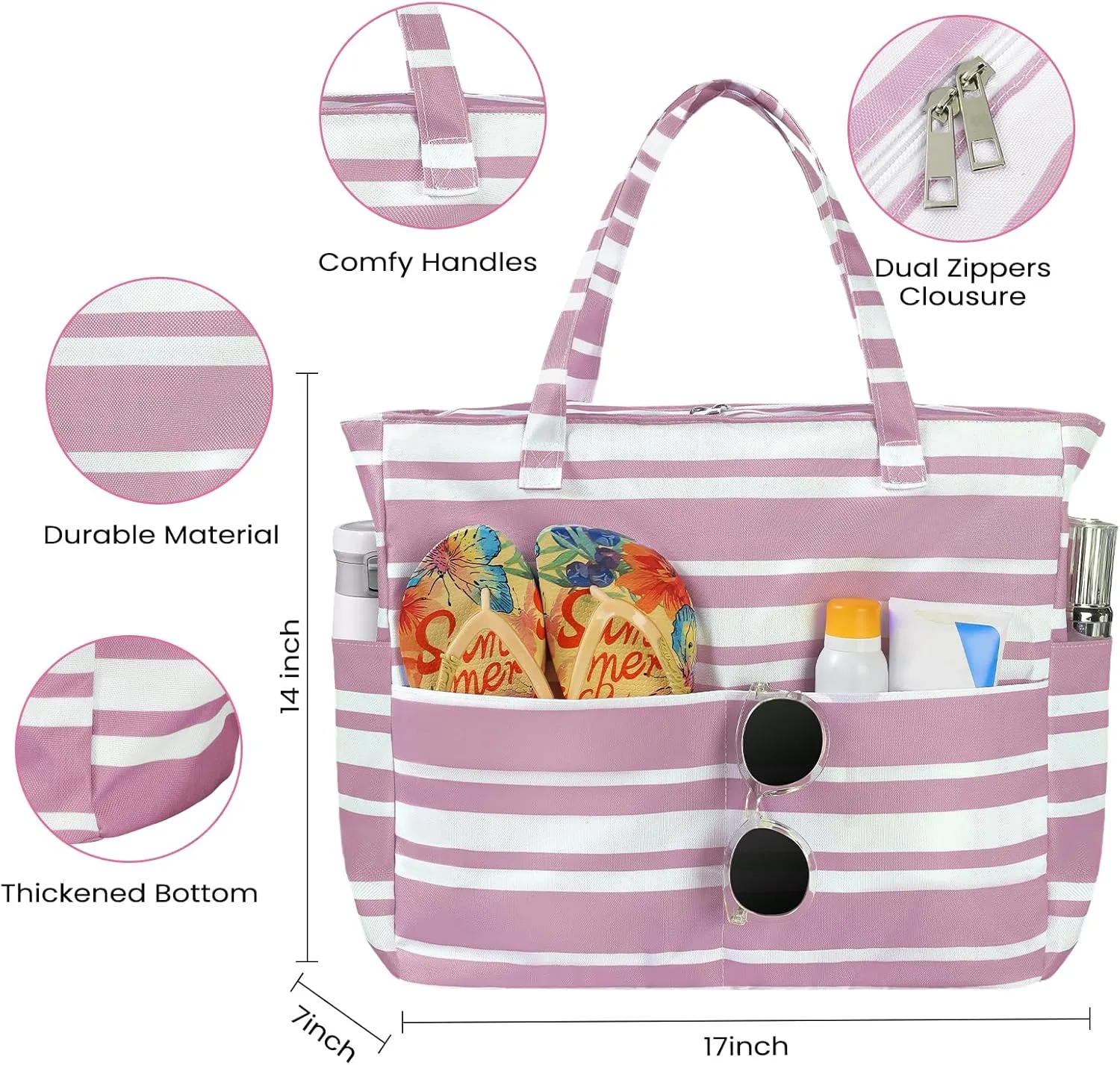 Beach Bags for Women Waterproof Sandproof Women Tote Bag, Large Beach Bag with Zipper for Gym Travel Vocation
