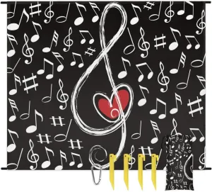 Beach Blanket, Music Note Love Sandproof Beach Mat, Waterproof Quick Drying Sand Free Mat with 4 x Ground Spikes for Outdoor Travel Camping Hiking, Musical Theme 68 x 59 in