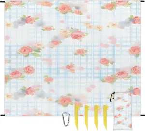 Beach Blanket, Rose Floral Sandproof Beach Mat, Waterproof Quick Drying Sand Free Mat with 4 x Ground Spikes for Outdoor Travel Camping Hiking, Roses Plaid 68 x 59 in