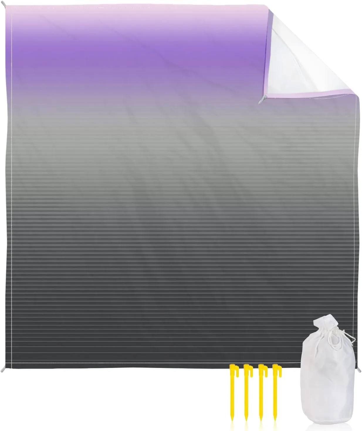 Beach Blanket Sandproof, Grey Purple Gradient Stripes Texture Waterproof Beach Mat Lightweight Quick Drying Picnic Blanket Beach Essentials for Travel Camping Hiking 108x84in