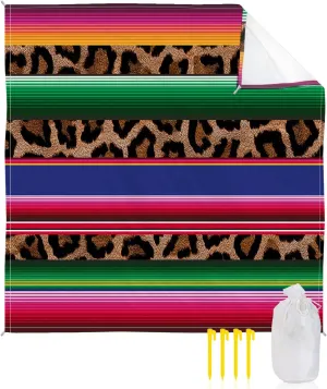 Beach Blanket Sandproof, Mexico Leopard Print Waterproof Beach Mat Lightweight Quick Drying Picnic Blanket Beach Essentials for Travel Camping Hiking 83x79in