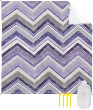 Beach Blanket Sandproof, Northern Europe Purple Geometric Wave Stripes Waterproof Beach Mat Lightweight Quick Drying Picnic Blanket Beach Essentials for Travel Camping Hiking 118x108in
