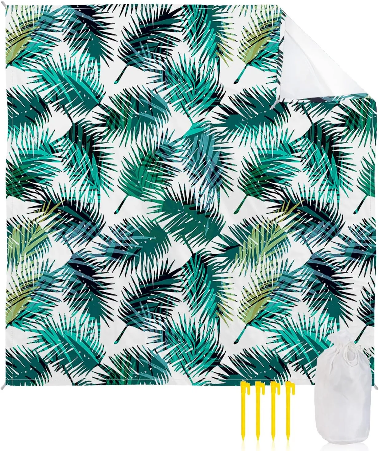 Beach Blanket Sandproof, Tropica Palm Leaves Waterproof Beach Mat Lightweight Quick Drying Picnic Blanket Beach Essentials for Travel Camping Hiking 83x79in