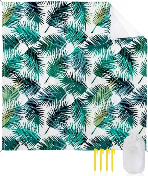 Beach Blanket Sandproof, Tropica Palm Leaves Waterproof Beach Mat Lightweight Quick Drying Picnic Blanket Beach Essentials for Travel Camping Hiking 83x79in