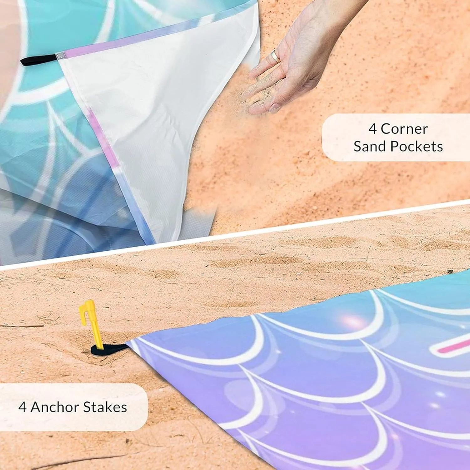 Beach Blanket Sandproof - Waterproof Pink Picnic Blanket - 110”x118” Personalized Mermaid Beach Mat - Lightweight Sand Free Mat with 4 Corner Pockets& Stakes - Foldable Picnic Mat for Camping& Travel