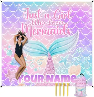 Beach Blanket Sandproof - Waterproof Pink Picnic Blanket - 110”x118” Personalized Mermaid Beach Mat - Lightweight Sand Free Mat with 4 Corner Pockets& Stakes - Foldable Picnic Mat for Camping& Travel