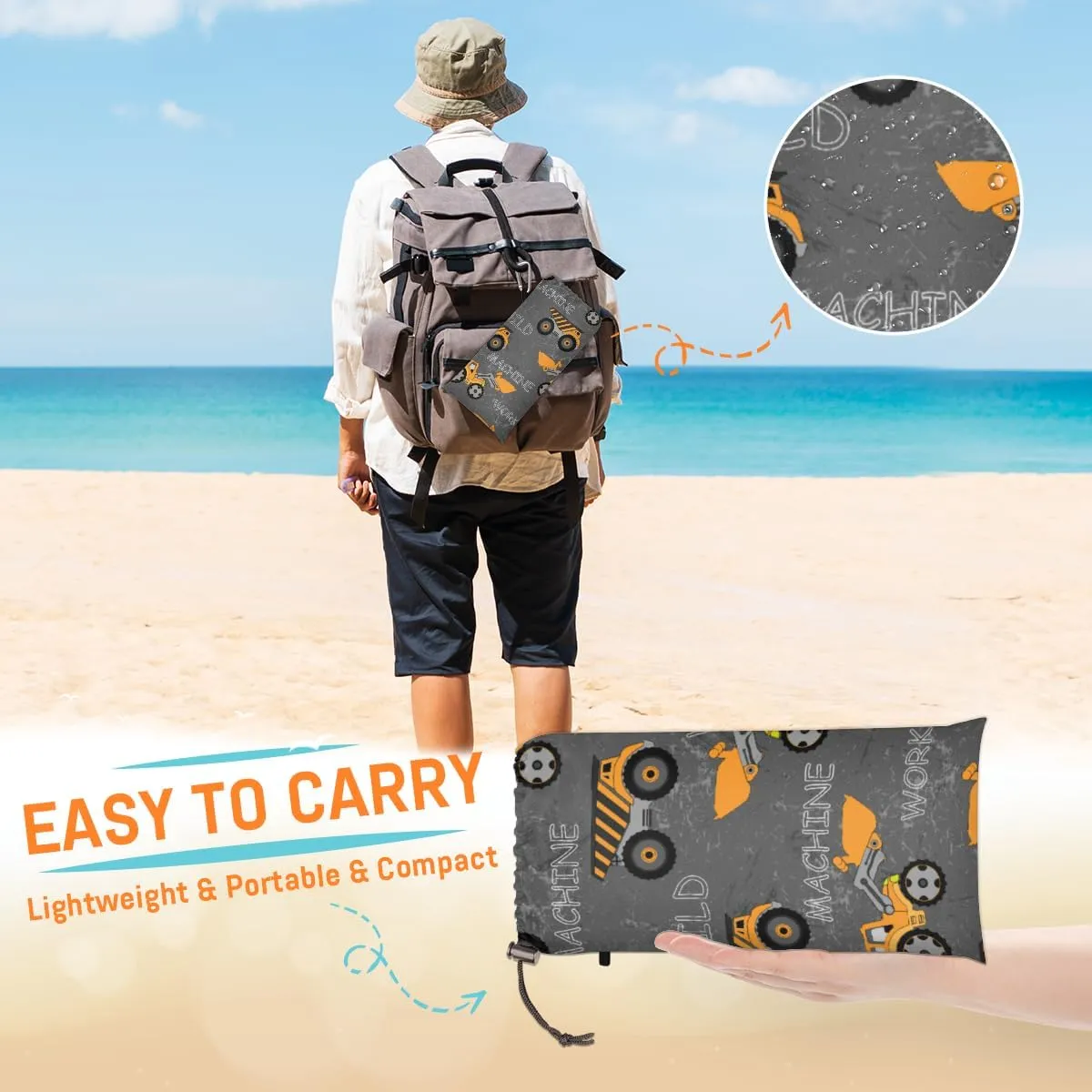 Beach Blanket, Seamless Pattern Sandproof Beach Mat, Waterproof Quick Drying Sand Free Mat with 4 x Ground Spikes for Outdoor Travel Camping Hiking, Cars 68 x 59 in