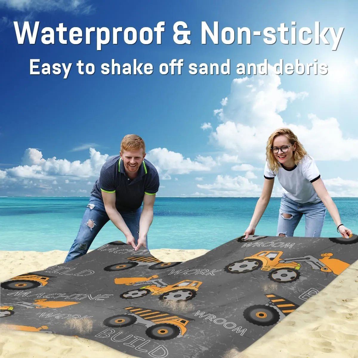 Beach Blanket, Seamless Pattern Sandproof Beach Mat, Waterproof Quick Drying Sand Free Mat with 4 x Ground Spikes for Outdoor Travel Camping Hiking, Cars 68 x 59 in
